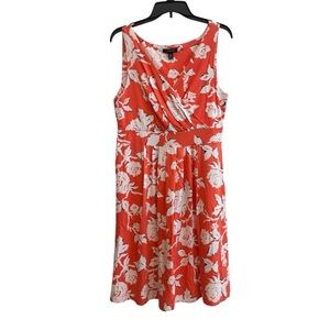 Lands' End Red Orange and White Floral Mini Dress